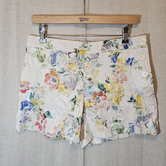 Elevenses Shorts Anthropologie 4 Catalonia Lace Floral Textured Button Side - Picture 1 of 16